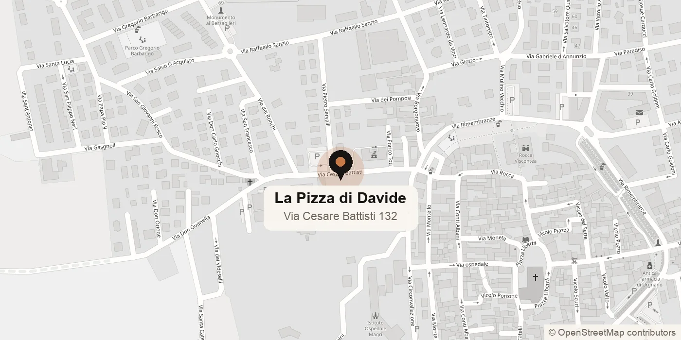 Mappa di Urgnano con la posizione della Pizza di Davide Boschini in Via Cesare Battisti 132